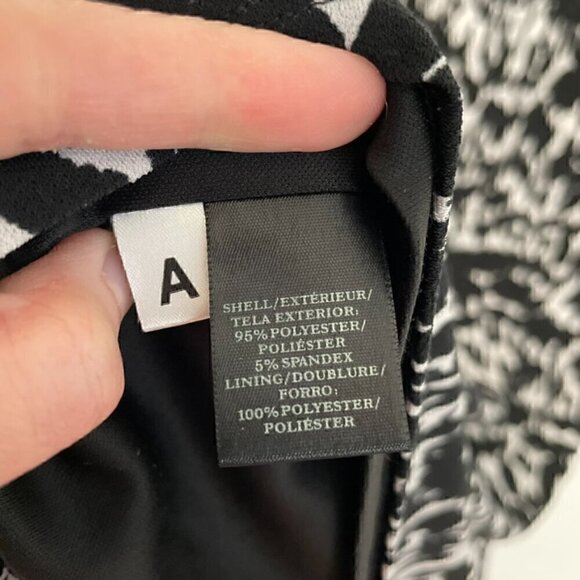 ANN TAYLOR Graphic Sonnet Print Tie Waist Dress Black White Geo Sheath NO BELT M - Picture 11 of 15